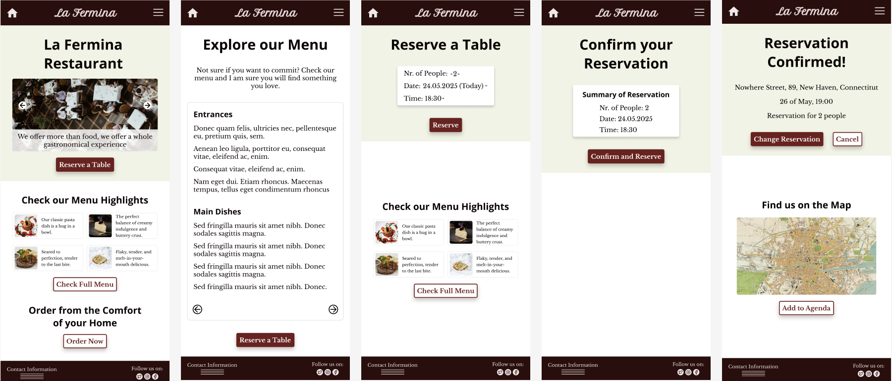 High-fidelity screens from the La Fermina app