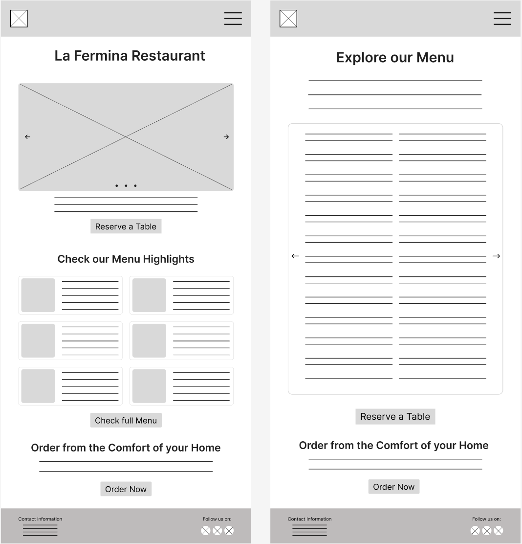 La Fermina homepage wireframe