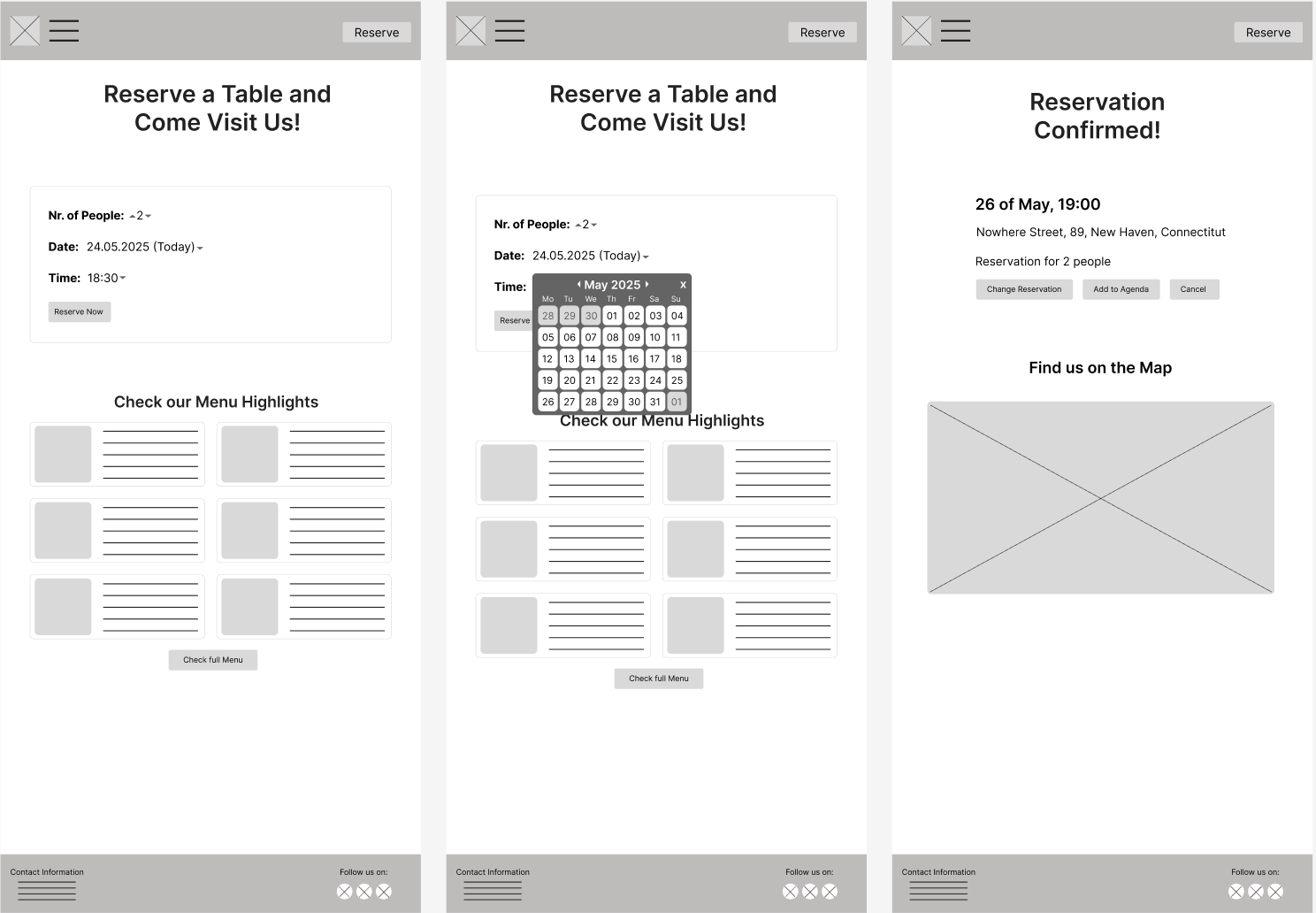 La Fermina reservation page wireframe